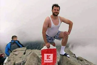 This Slovak meme, labelled "Czech tourist in the Tatras", has been photoshopped. The man in the picture is actually Polish. 